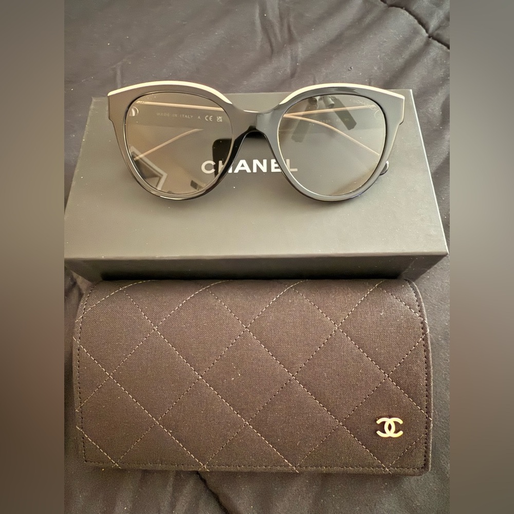 Chanel 5414 Butterfly Sunglasses Black with Beige Brown Lens